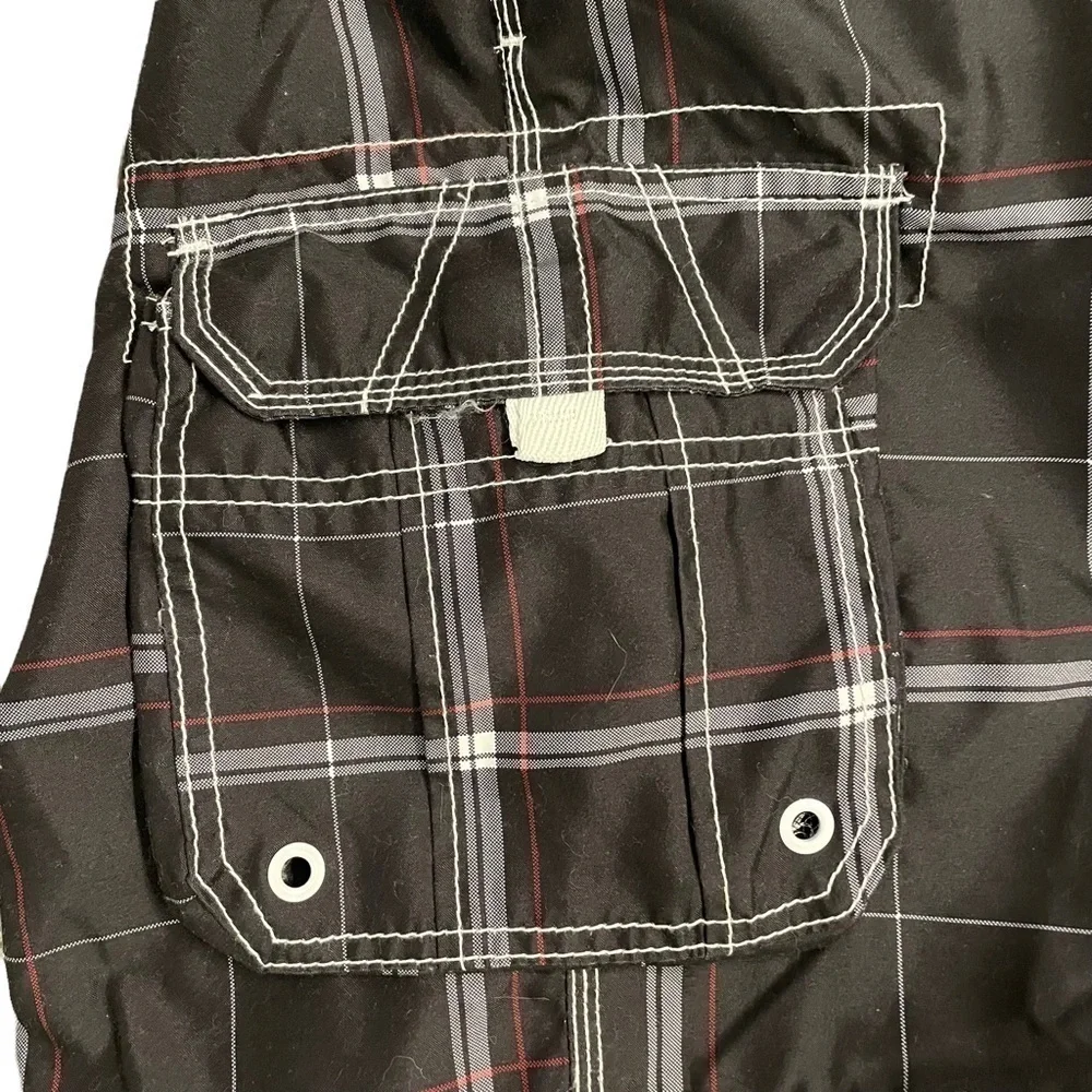 OP Black White Red Board Shorts Swim Trunks Windowpane pattern mesh lining Med
